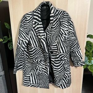 SHEIN Zebra-Print Pea Coat - Black & White size M (Oversized) gently worn